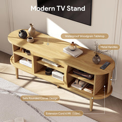 Decofy Mid Century TV Stand for TVs up to 80 Inches, Entertainment Center with Storage, Power Outlet, Fluted Sliding Doors & Adjustable Shelves, Modern Media TV Console Table for Living Room (Walnut)