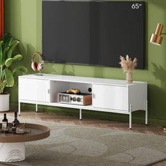 WLIVE 58" TV Stand for 65 Inch TVs, Mid Century Modern Entertainment Center with 2 Storage Cabinets & Open Shelf, Media Console Table with Metal Legs for Living Room, Bedroom, Rustic Brown