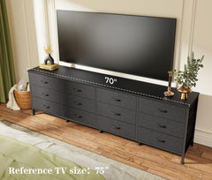 Huuger 70 Inch Dresser for Bedroom, TV Stand for 65, 75, 80 Inch TV, 12 Fabric Drawer Long Dresser, Large Entertainment Center for Bedroom, Wide Chest of Drawer with Storage, Rustic Brown