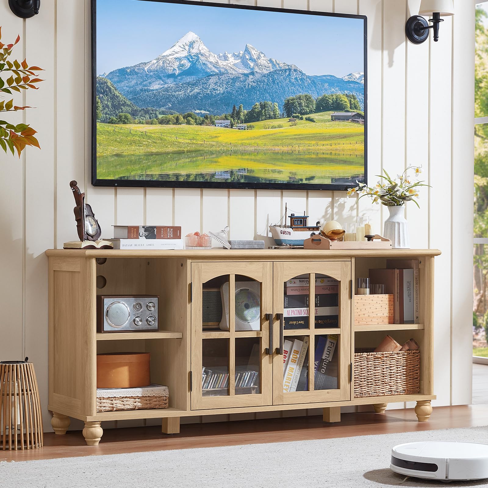 RWYHG Farmhouse TV Stand for 60 in TV, Entertainment Center for Living Room