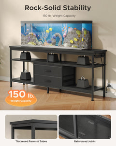 Lazzanto 63in TV Stand for 55-75in TVs, LED Lights, Charging Station, Black