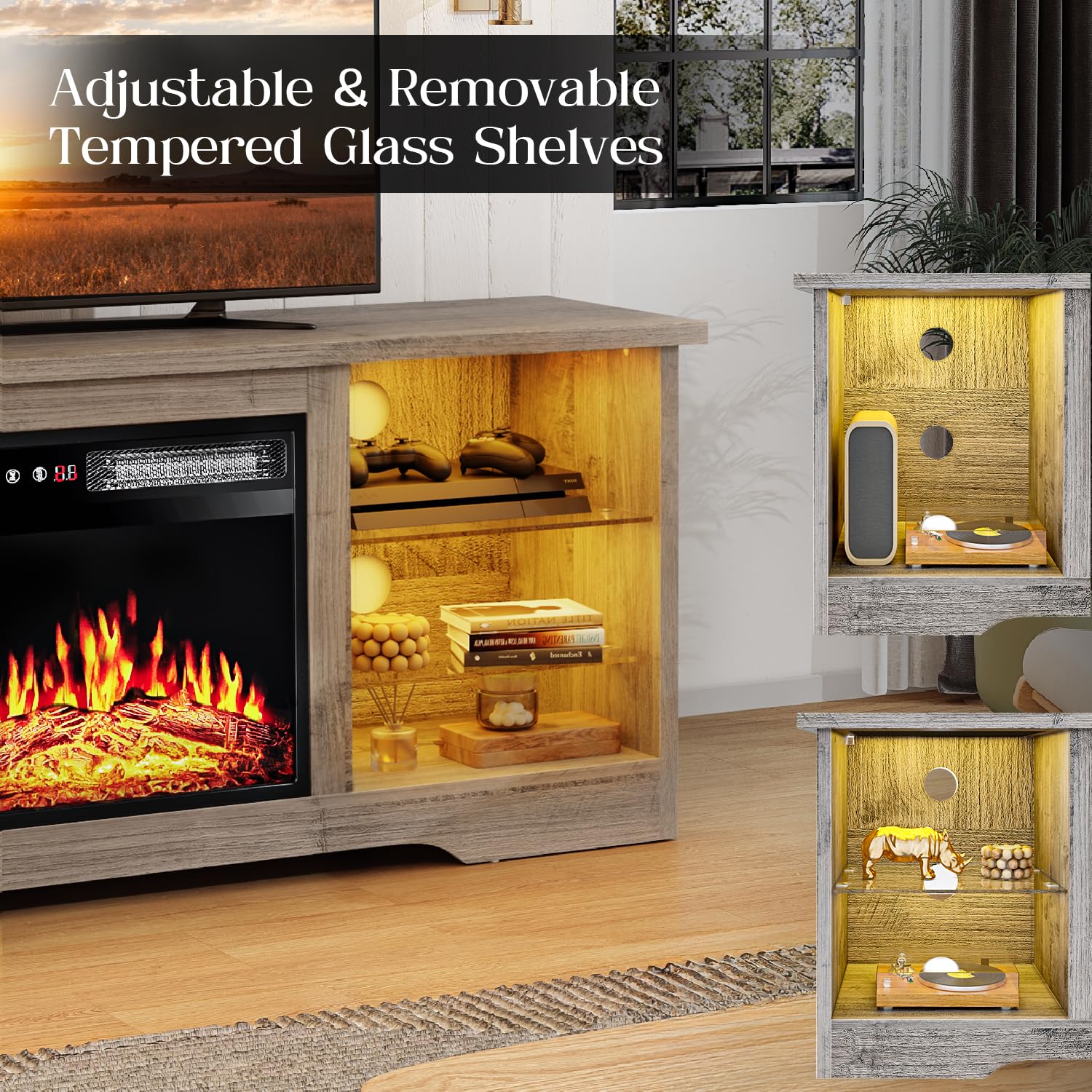 VITESSE 70”Fireplace TV Stand,Modern Entertainment Center Heating Fireplace