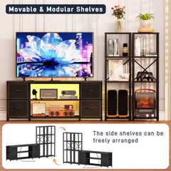 LED TV Stand Entertainment Center Bookshelf Combo with Charging Station