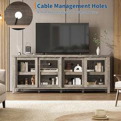 GAOMON TV Stand for 65" with Entertainment Center, Storage Cabinet, 4 Sliding Glass Doors, Mid Century Modern Media TV Console Table for Living Room Bedroom (Retro Brown)