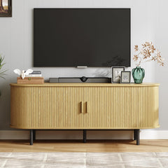 ONBRILL 70.8" TV Stand with Power Outlet for TVs up to 75 Inch, Entertainment Center with Storage and Adjustable Shelves, Modern Media Console with Sliding Doors for Living Room, Walnut