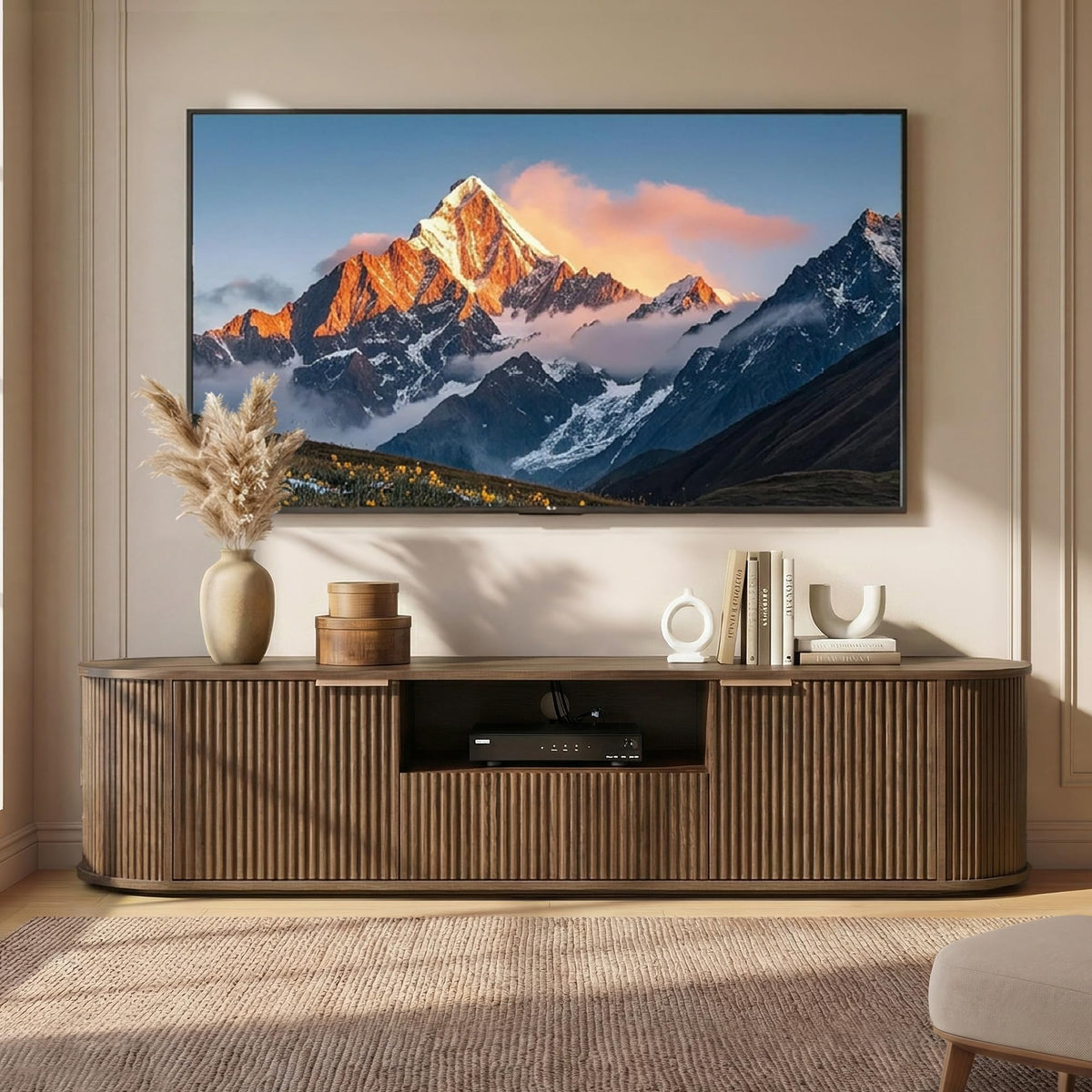 CHITA 70" Fluted TV Stands TV Console with Drawers for TVs Up to 80",Walnut