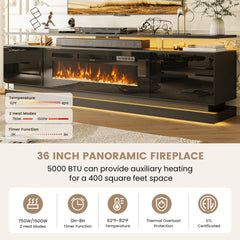 Nordivale 70" Fireplace TV Stand, Modern Entertainment Center for TVs Up to 80”, TV Console with Storage Cabinets, Media Console for Living Room, Black TV Stand and Black Fireplace