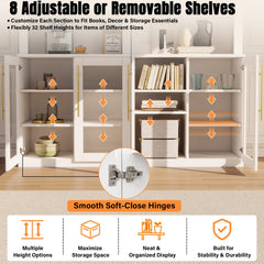 126" Entertainment Center with Bookshelves,4 Doors & 6 Drawers, Modern Farmhouse TV Stand Wall Unit for TVs up to 70" Media Console Storage Cabinet with 18 Shelves for Living Room Heavy-Duty White