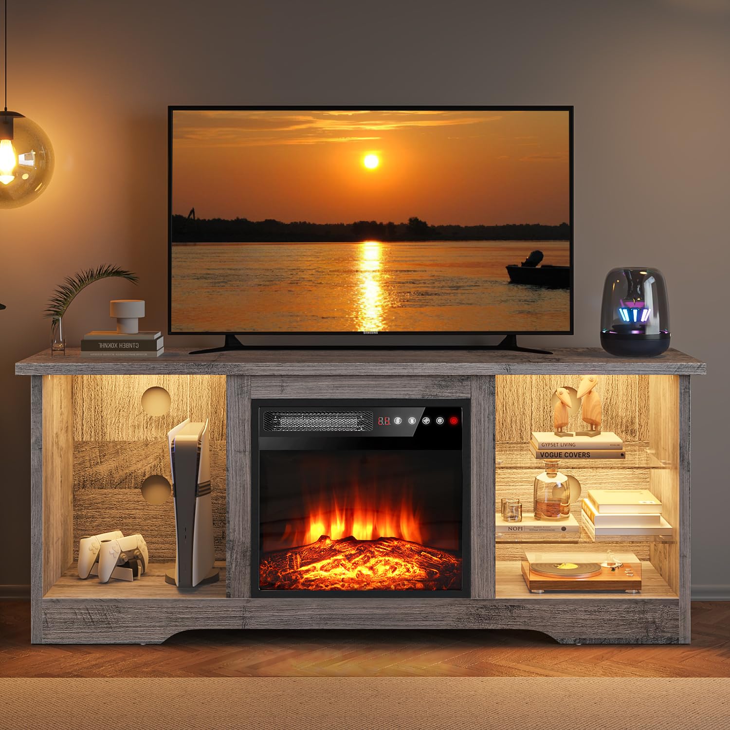 VITESSE 70”Fireplace TV Stand,Modern Entertainment Center Heating Fireplace