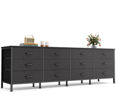 Huuger 70 Inch Dresser for Bedroom, TV Stand for 65, 75, 80 Inch TV, 12 Fabric Drawer Long Dresser, Large Entertainment Center for Bedroom, Wide Chest of Drawer with Storage, Rustic Brown