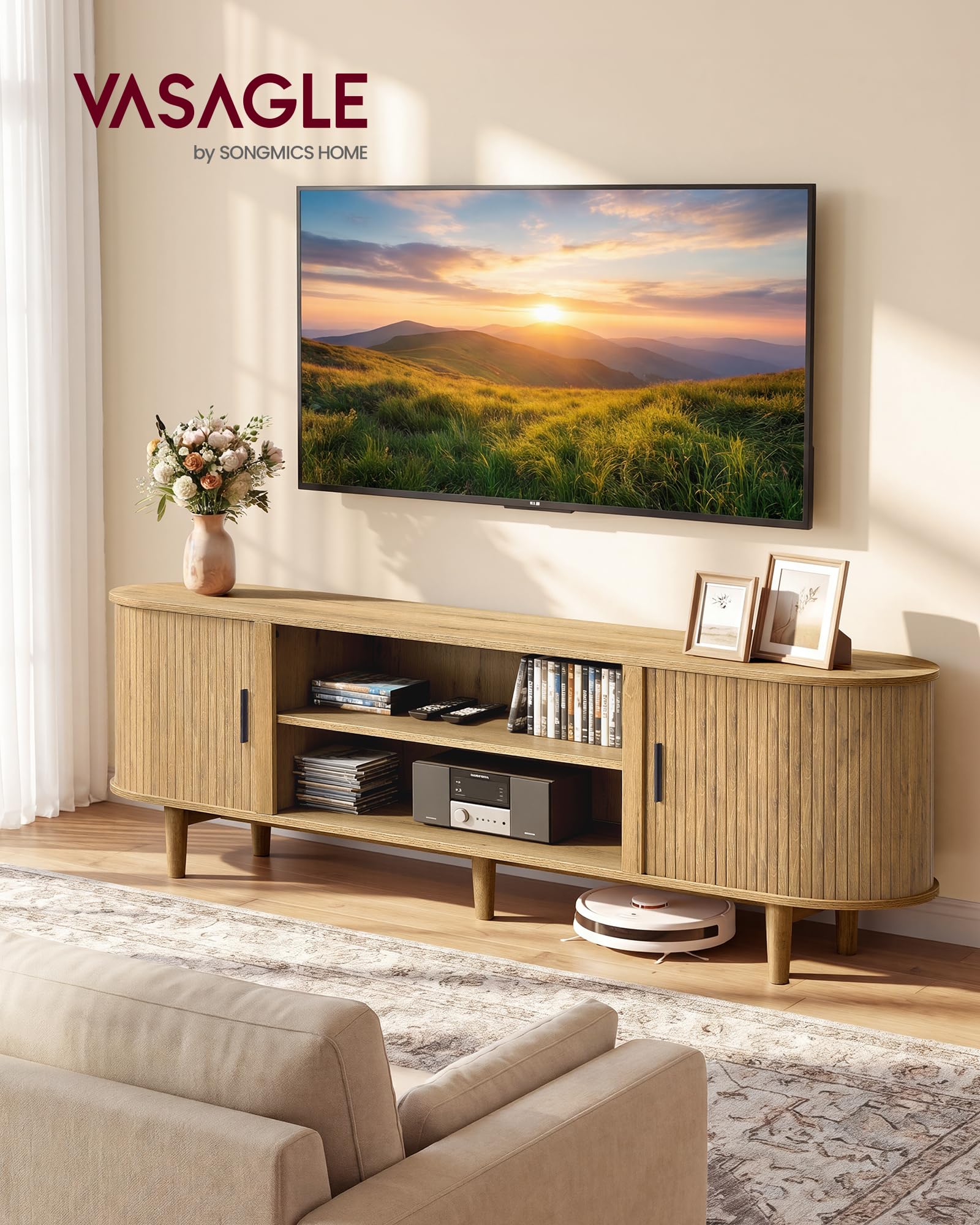 VASAGLE 58 Inch TV Stand, Mid Century Entertainment Center with Storage