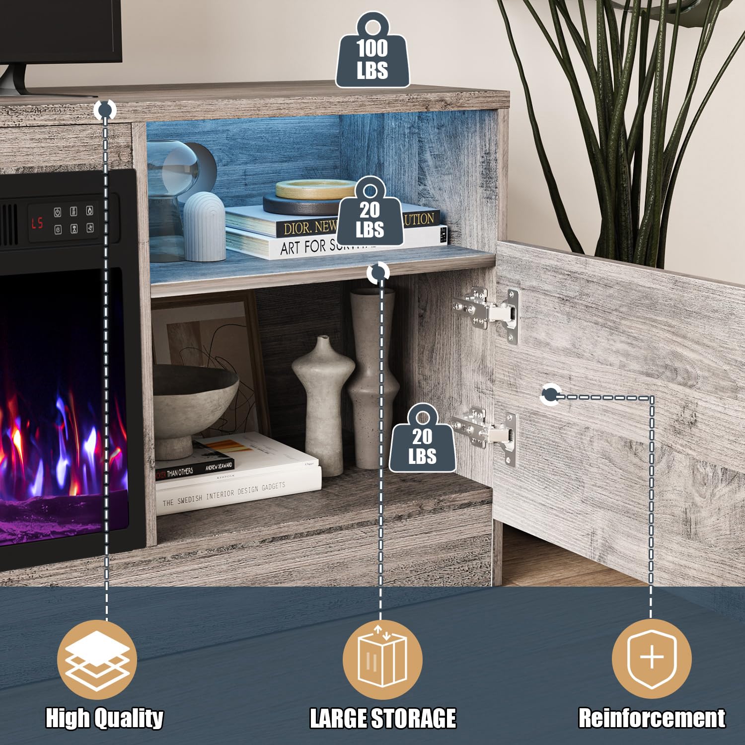 VITESSE 70”Fireplace TV Stand,Modern Entertainment Center Heating Fireplace