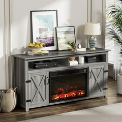 YESHOMY 58" Farmhouse TV Stand for TVs up to 65", Sliding Barn Doors, White
