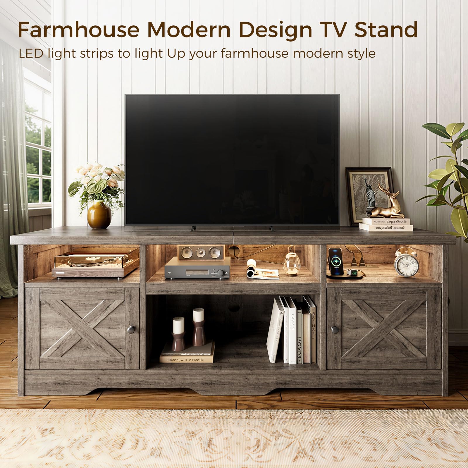 Casaottima TV Stand for 65 Inch TV, Entertainment Center, White