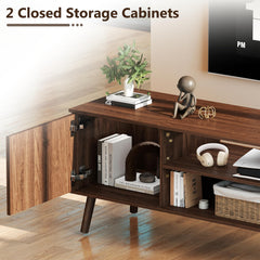 YOSHOOT 63" TV Stand for Living Room, Mid Century Modern Entertainment Center with Power Outlet Fit TVs Up to 70 inch, Fluted Media Console with Open Shelves and Storage Cabinets for Bedroom, Natural