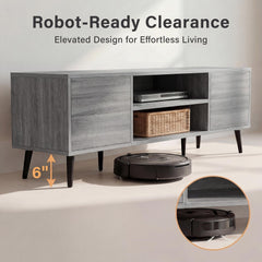 YESHOMY Mid-Century Modern TV Stand, 58 Inch, Light Grey