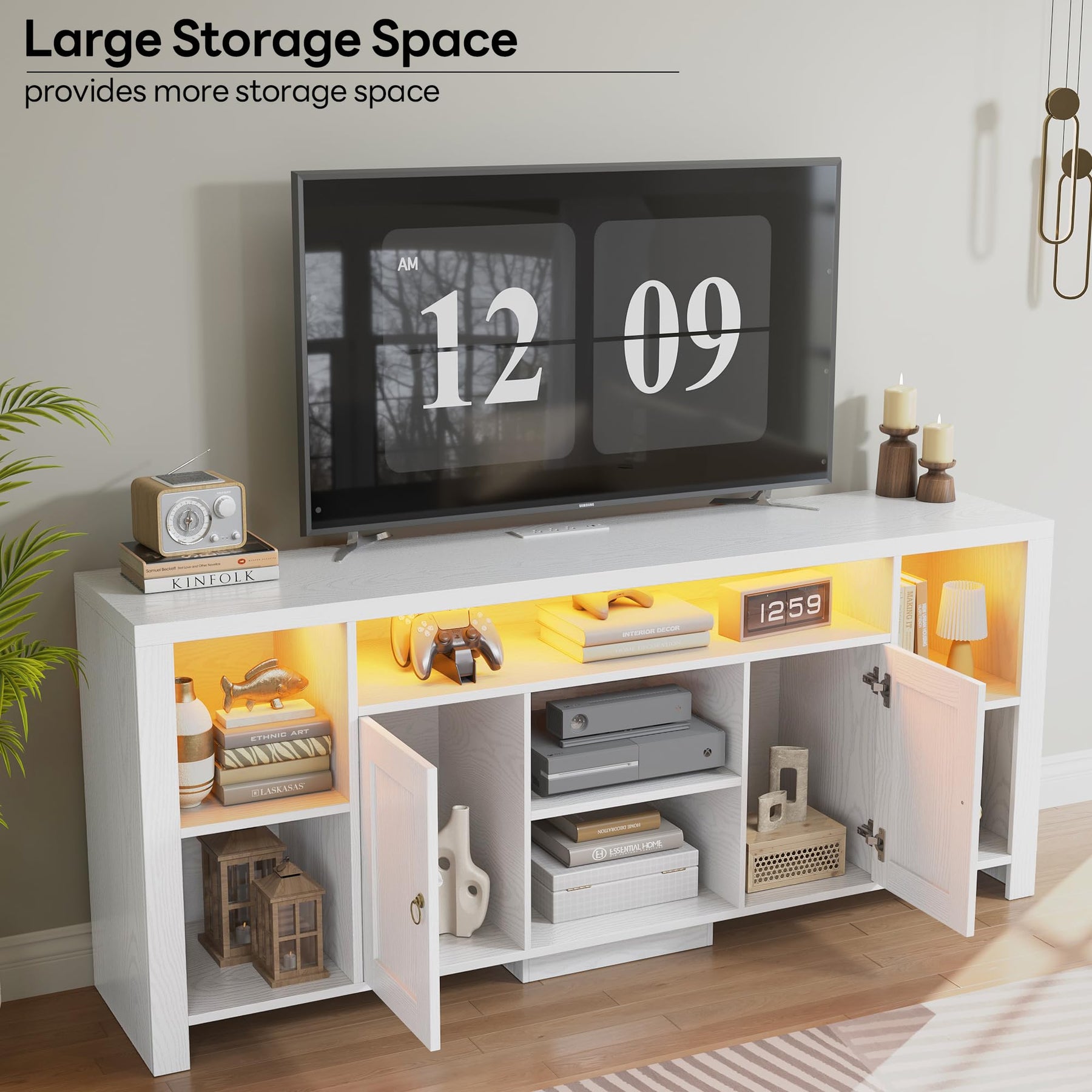 LIKIMIO 70" TV Stand for TVs up to 80", LED Entertainment Center, Black