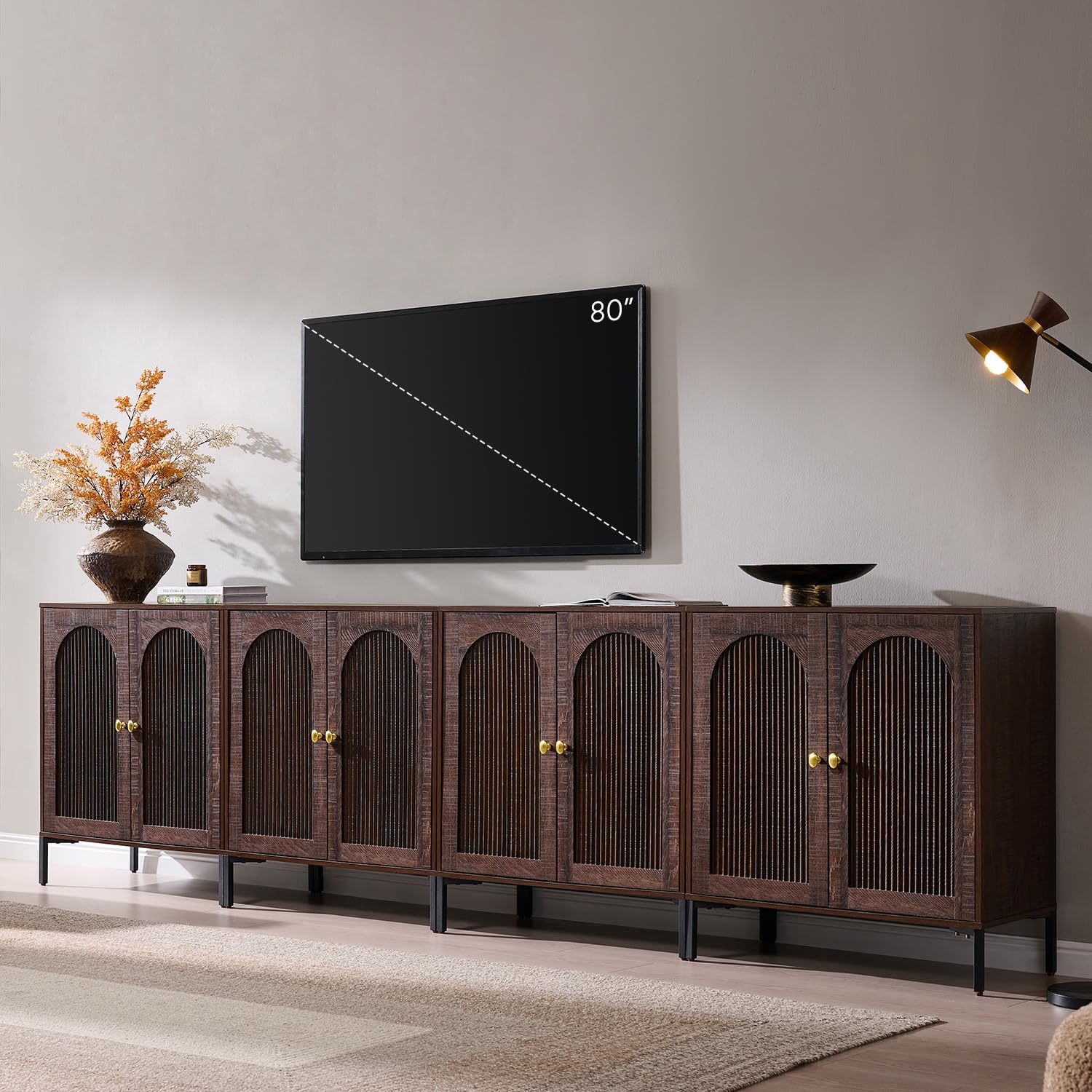 IFBUY 92.63" W Mid Century Modern TV Stands for Living Room, Brown