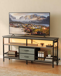Lazzanto 63in TV Stand for 55-75in TVs, LED Lights, Charging Station, Black