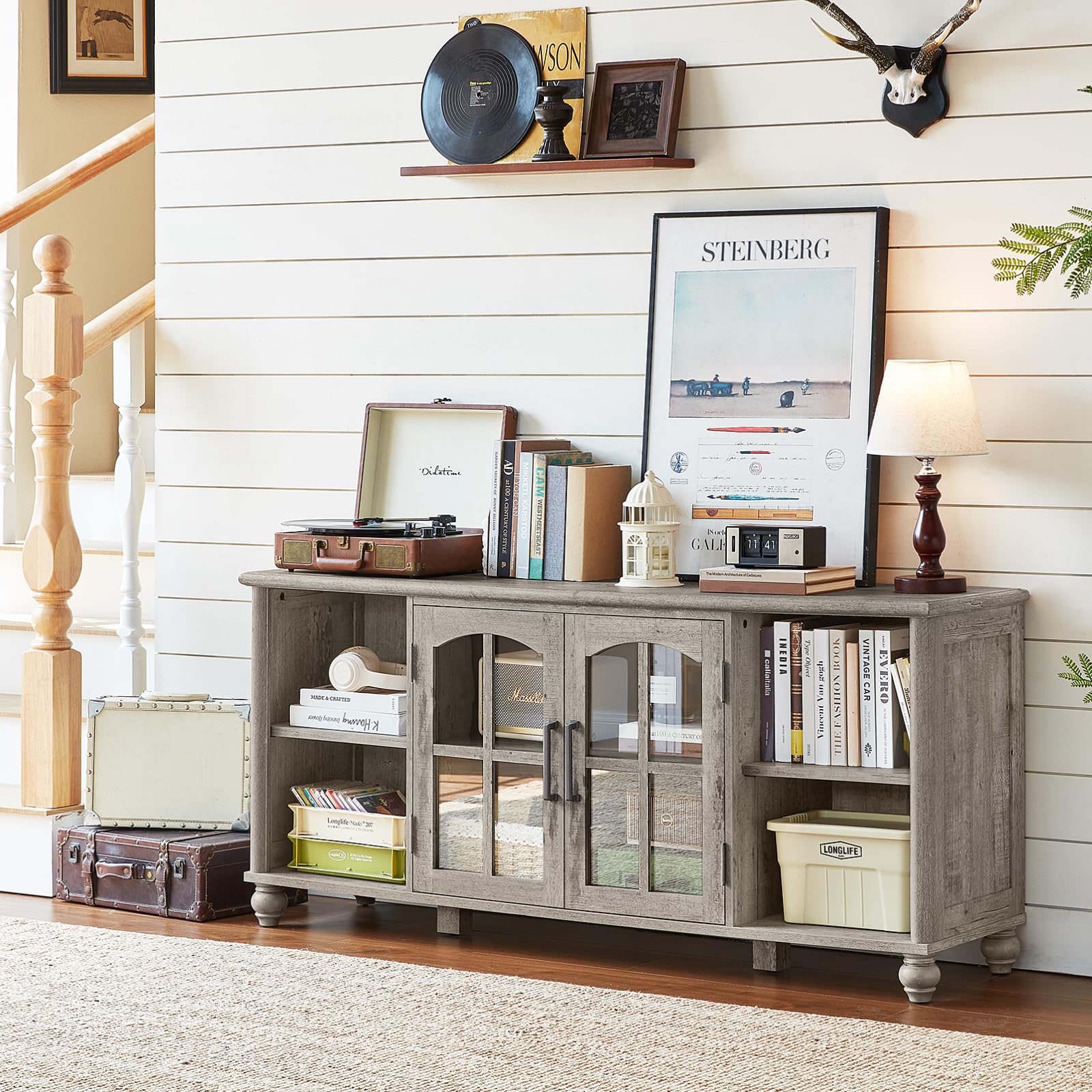RWYHG Farmhouse TV Stand for 60 in TV, Entertainment Center for Living Room