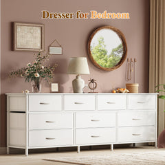 Huuger 63 Inch Dresser for Bedroom, Long Dresser with 10 Fabric Drawers, TV Stand for 55, 65, 70 Inch TV, Toy Storage Organizer for Closet, Rustic Brown