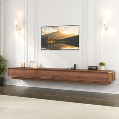 CayugaCrekrd 102.4'' Minimalist Floating TV Stand with Power Outlet, Modern Wall-Mounted Entertainment Center for TVs up to 100 Inches, Media Console with Rounded-Corner Design, Walnut and Black