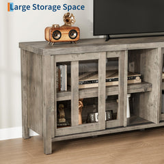 GAOMON TV Stand for 65" with Entertainment Center, Storage Cabinet, 4 Sliding Glass Doors, Mid Century Modern Media TV Console Table for Living Room Bedroom (Retro Brown)