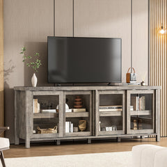 GAOMON TV Stand for 65" with Entertainment Center, Storage Cabinet, 4 Sliding Glass Doors, Mid Century Modern Media TV Console Table for Living Room Bedroom (Retro Brown)