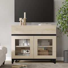 WAMPAT Modern TV Stand with Glass Doors for 80-120 inch TVs, 4 in 1 Entertainment Center Console with 4 Drawers and Metal Base for Living Room, Bedroom, Brown