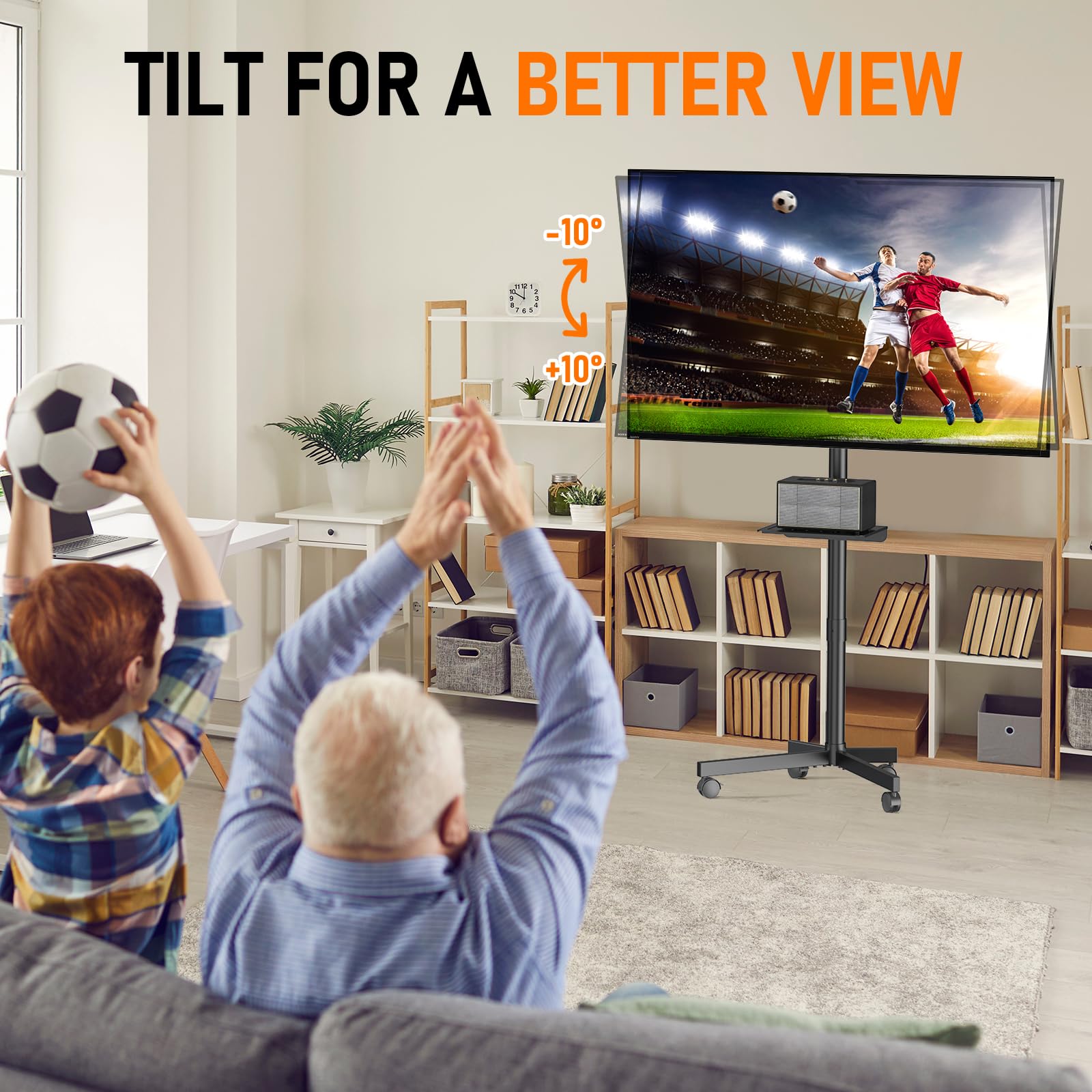 Motorized Rolling TV Stand on Wheels for 32-75 Inch TVs/Screens