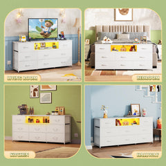 WLIVE LED Dresser TV Stand for 65 Inch TV, 8 Drawers, Rustic Brown