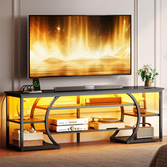 YITAHOME TV Stand for 65/70 Inch TV, LED TV Stands for Living Room w/Power Outlets, Entertainment Center with Storage, Wood Television Stand, TV Console Table, Rustic Brown