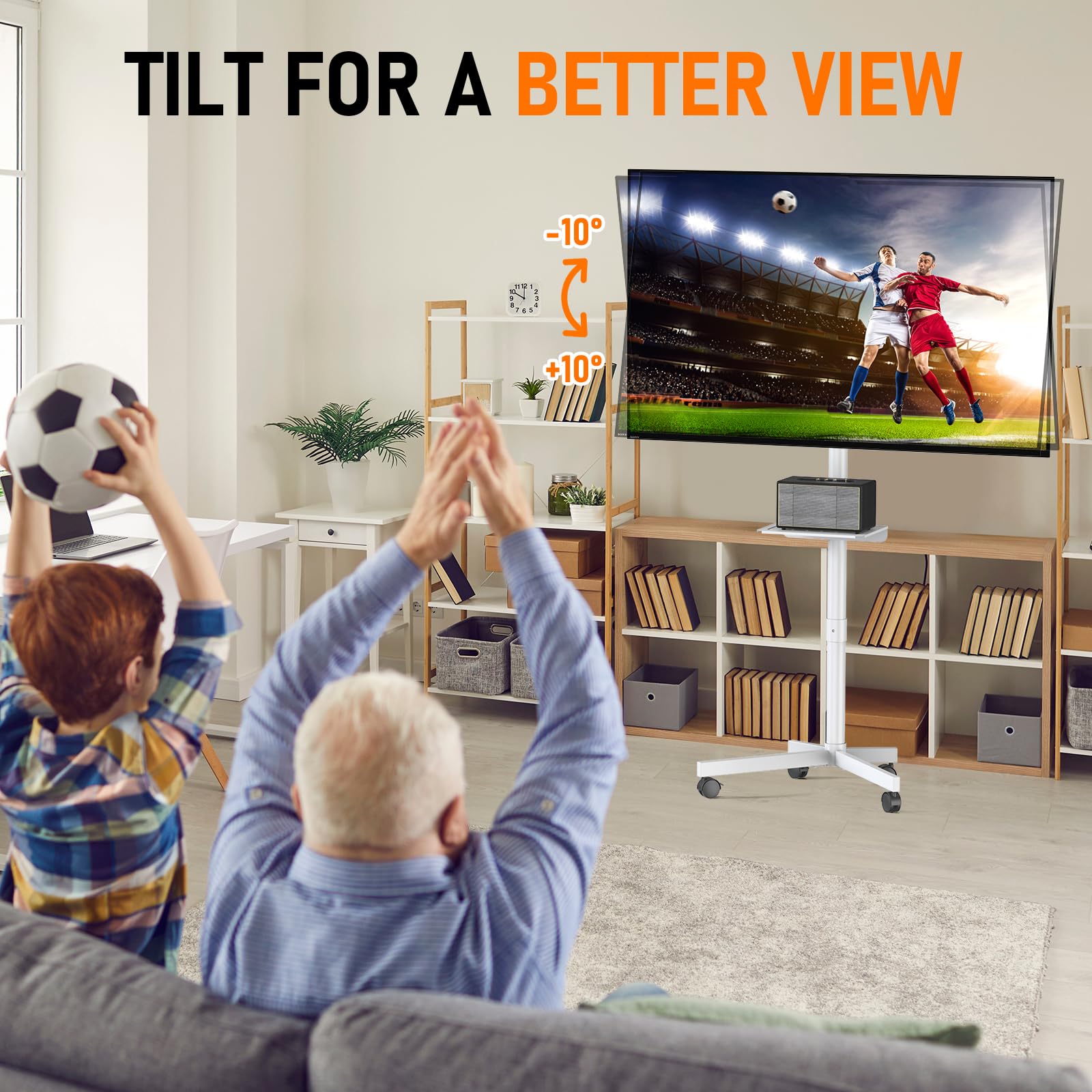 Motorized Rolling TV Stand on Wheels for 32-75 Inch TVs/Screens
