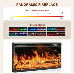 MXV 70" Fireplace TV Stand, 3-Sided Glass Fireplace and Modern Entertainment Center, Wooden Media Console with Glass Doors & Storage Drawers, LED Light, for Living Room, Antique White
