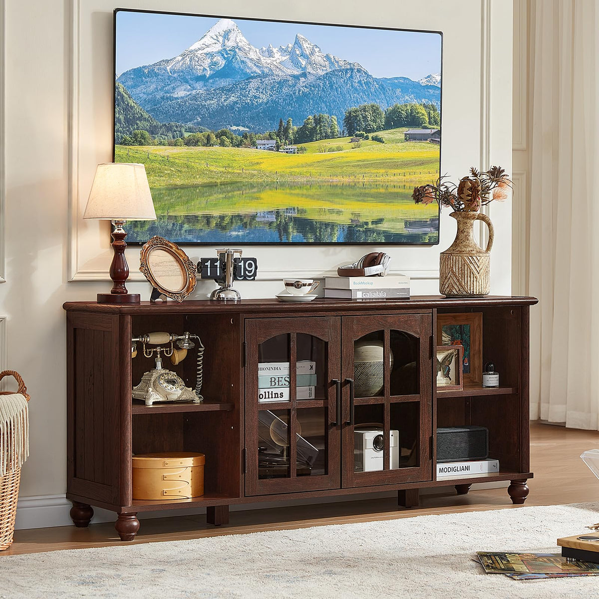 RWYHG Farmhouse TV Stand for 60 in TV, Entertainment Center for Living Room