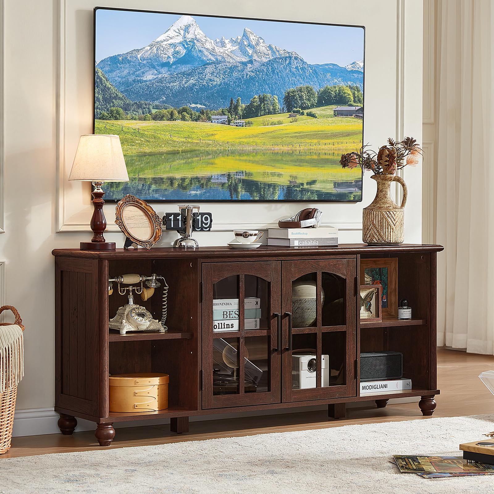 RWYHG Farmhouse TV Stand for 60 in TV, Entertainment Center for Living Room