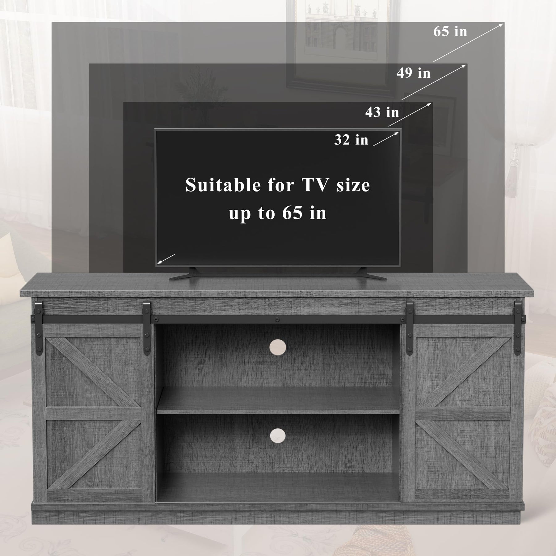 YESHOMY 58" Farmhouse TV Stand for TVs up to 65", Sliding Barn Doors, White