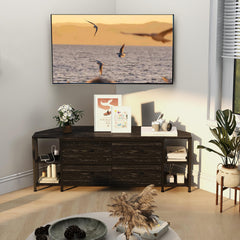 EXOTICA Corner TV Stand for 55" TV with Drawer & Power Outlet, Brown