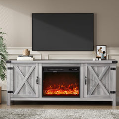 YESHOMY Modern Farmhouse TV Stand with Barn Door for 65 Inch TV, Gray Wash