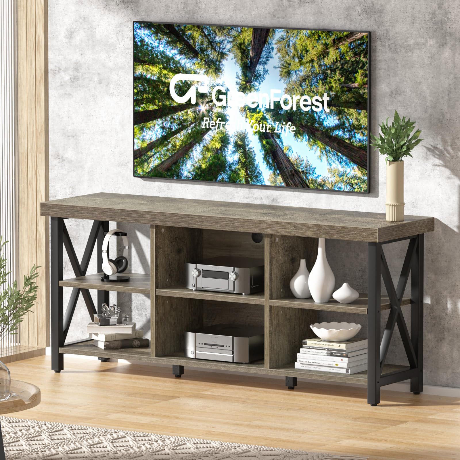 GreenForest TV Stand for 65 in TV, 55" Entertainment Center for Living Room