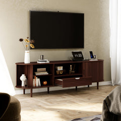 DHH 86.6" Fluted TV Stand with Power Outlet for TVs up to 90", TV Console with Adjustable Shelves and Sliding Door,Mid Century Modern Entertainment Center for Living Room,Bedroom (Walnut)