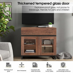 WAMPAT Modern TV Stand with Glass Doors for 80-120 inch TVs, 4 in 1 Entertainment Center Console with 4 Drawers and Metal Base for Living Room, Bedroom, Brown