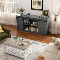 YESHOMY 58" Farmhouse TV Stand for TVs up to 65", Sliding Barn Doors, White