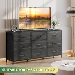 WLIVE Dresser TV Stand for 75 Inch TV, 9 Drawer Dresser for Bedroom, Black