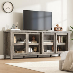 GAOMON TV Stand for 65" with Entertainment Center, Storage Cabinet, 4 Sliding Glass Doors, Mid Century Modern Media TV Console Table for Living Room Bedroom (Retro Brown)