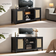 SICOTAS TV Stands for Living Room 59" Rattan TV Console with Storage