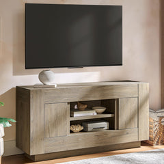 OKD 70" TV Stand for 80" TV, Thick Block Media Console, Antique White