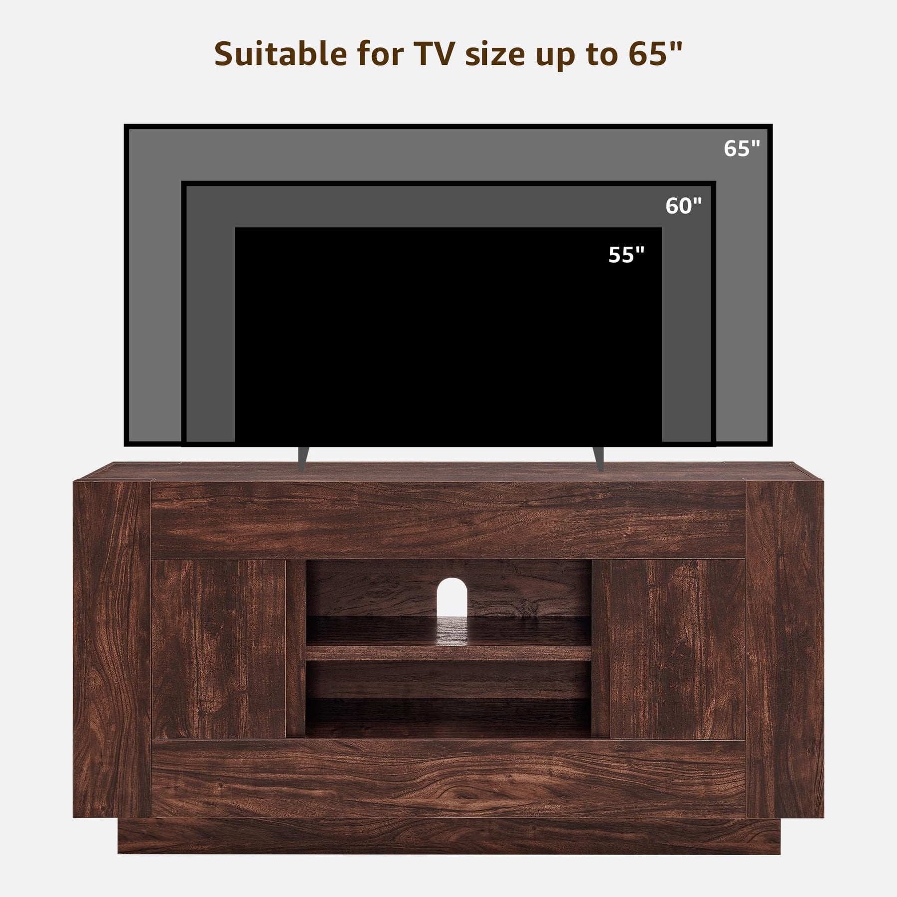 OKD 70" TV Stand for 80" TV, Thick Block Media Console, Antique White