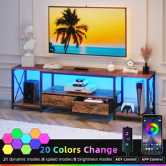 GYIIYUO TV Stand with Fabric Drawer - Entertainment Center and Industrial TV Console Table with Open Storage Shelves for Living Room, Bedroom - 55.1" Rustic Brown