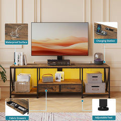 NinPeen 63" W TV Stand with Mount,LED & Charging Station for 55,65,75" TV